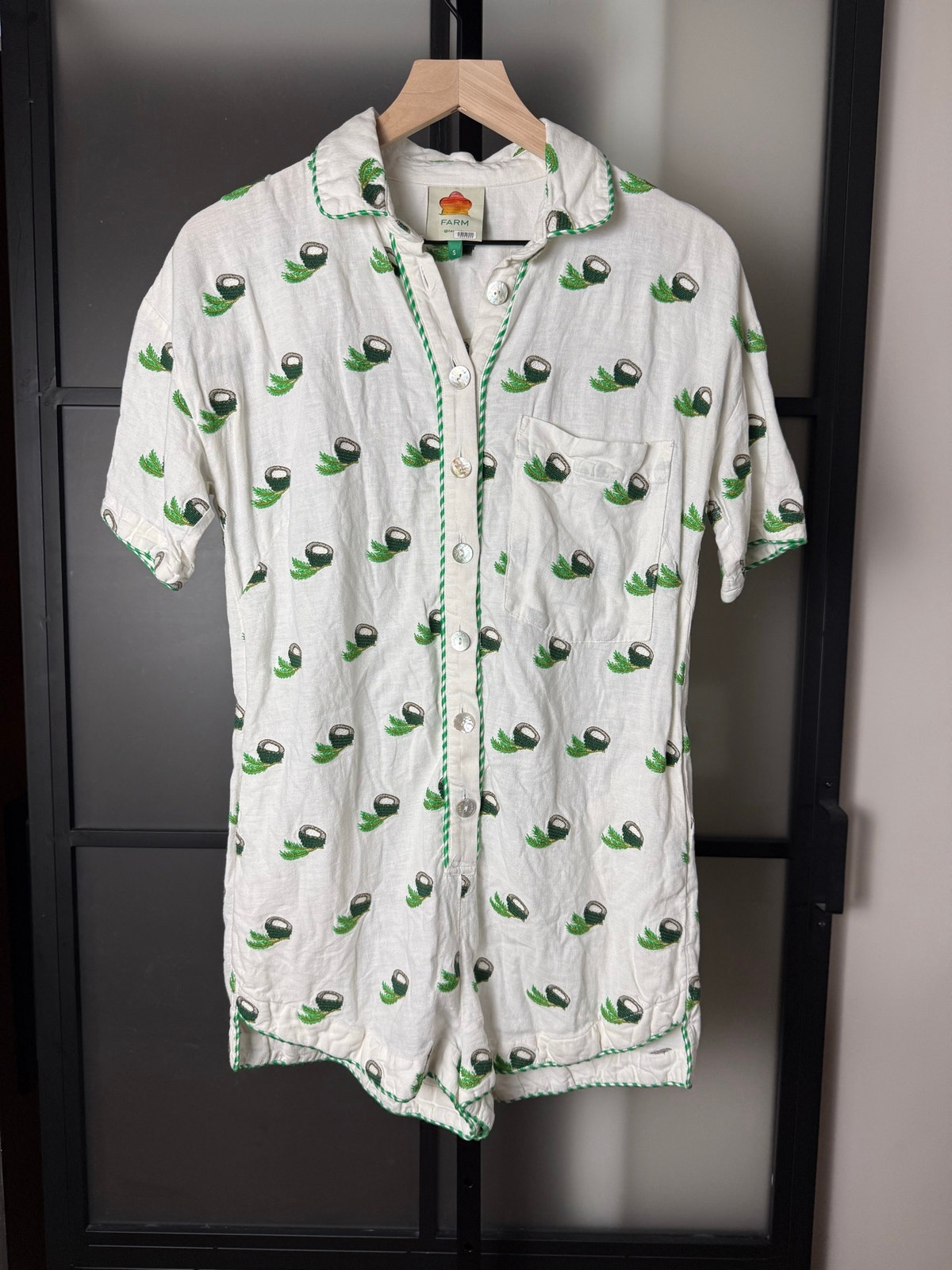 Farm Rio Coconut Embroidered Romper Size Small